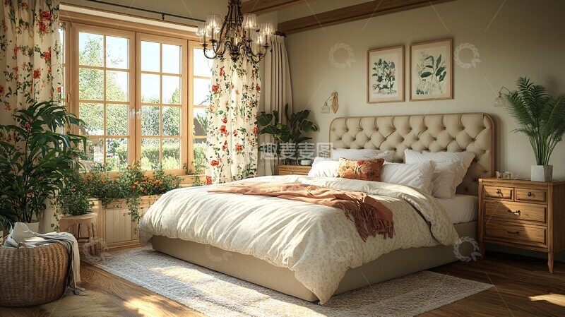 高清大图下载【趣麦麦图】木床花帘复古卧室3