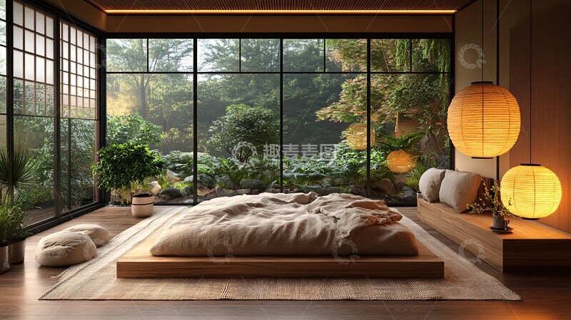 高清大图下载【趣麦麦图】榻榻米实木床布置