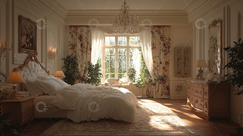 高清大图下载【趣麦麦图】白色床铺木质床头柜7