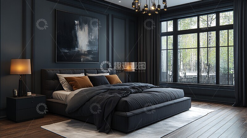 高清大图下载【趣麦麦图】灰色床黑色桌2