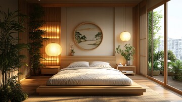 榻榻米实木床布置2