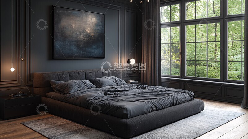 高清大图下载【趣麦麦图】灰色床黑色桌3