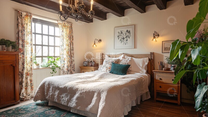 高清大图下载【趣麦麦图】木床花帘复古卧室1