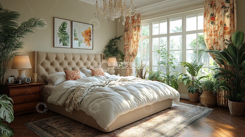 高清大图下载【趣麦麦图】木床花帘复古卧室