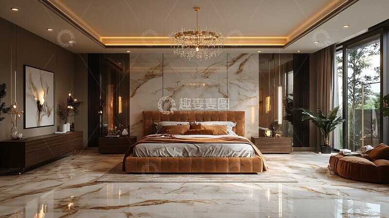 高清大图下载【趣麦麦图】金色床铺木质床头柜