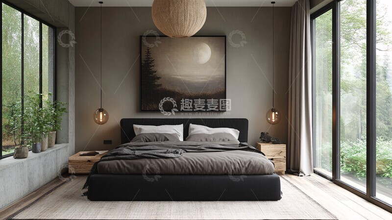 高清大图下载【趣麦麦图】黑色床木质床头柜1