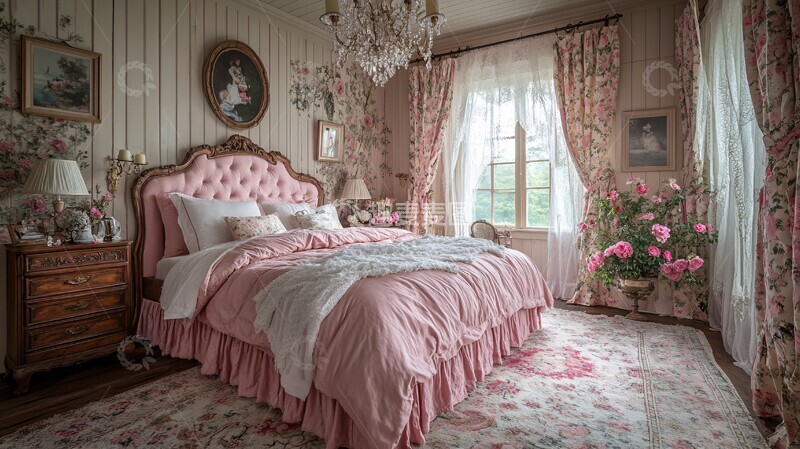 高清大图下载【趣麦麦图】粉色床头木桌花饰1