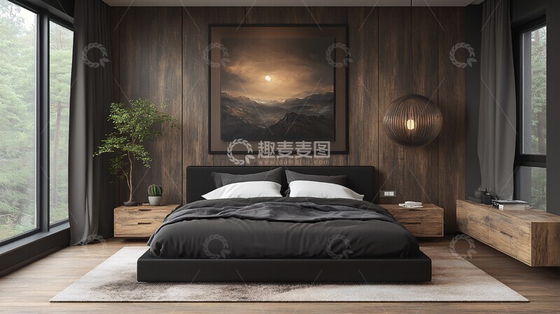 高清大图下载【趣麦麦图】黑色床木质床头柜3