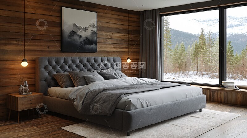 高清大图下载【趣麦麦图】灰色床木质床头柜2