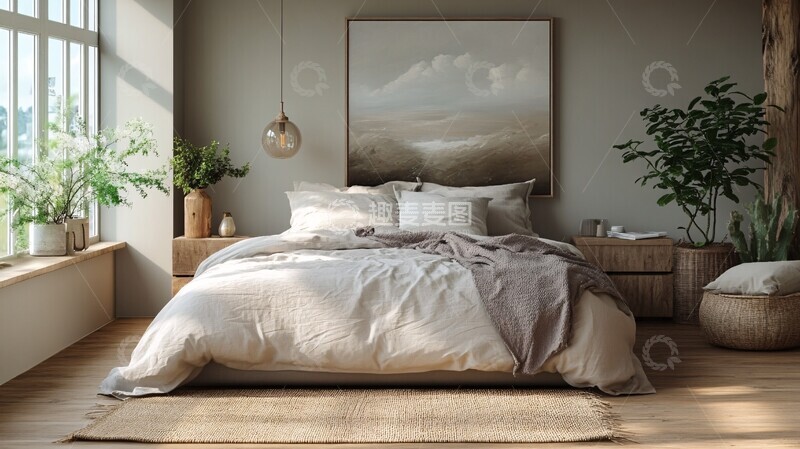 高清大图下载【趣麦麦图】灰色床木质床头柜12