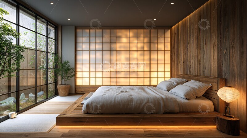 高清大图下载【趣麦麦图】榻榻米床与纸灯