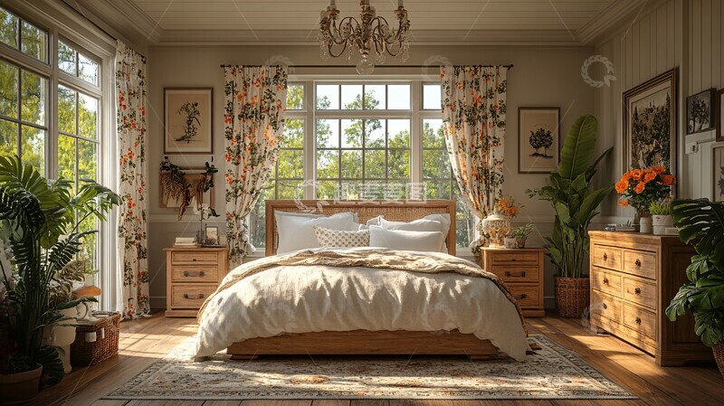 高清大图下载【趣麦麦图】木床花帘复古卧室7