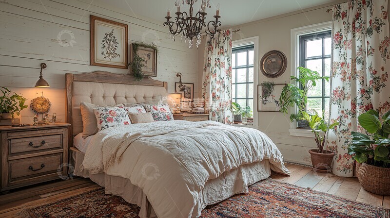 高清大图下载【趣麦麦图】木床花帘复古卧室5