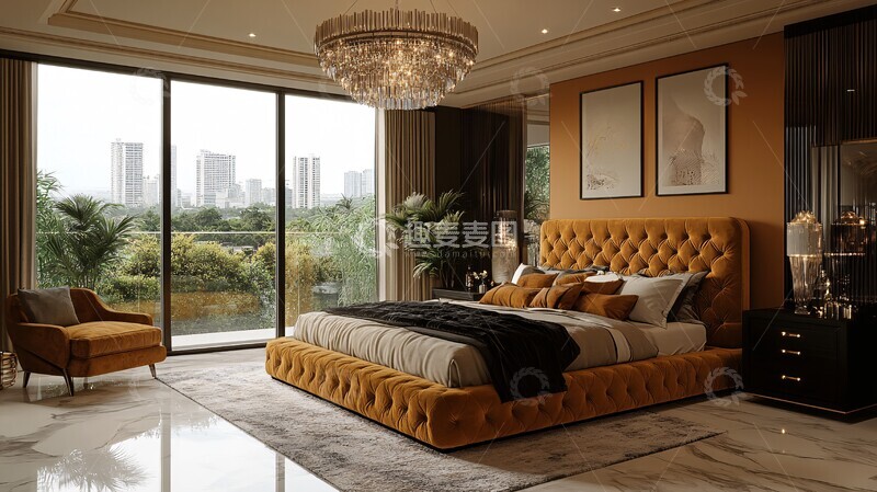 高清大图下载【趣麦麦图】金色床铺豪华卧室