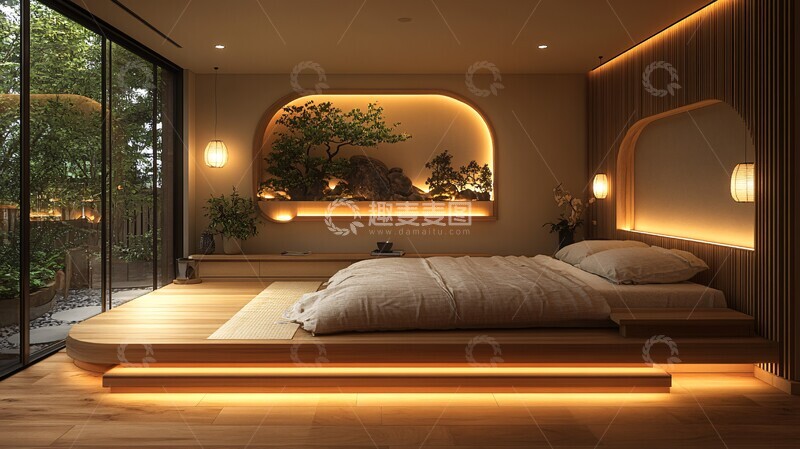 高清大图下载【趣麦麦图】榻榻米床与木地板1