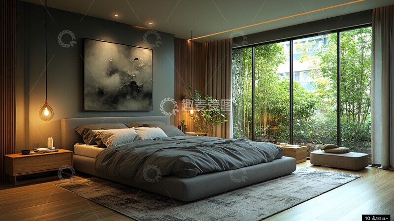 高清大图下载【趣麦麦图】灰色床木质床头柜11