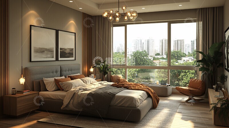 高清大图下载【趣麦麦图】灰色床木质卧室2