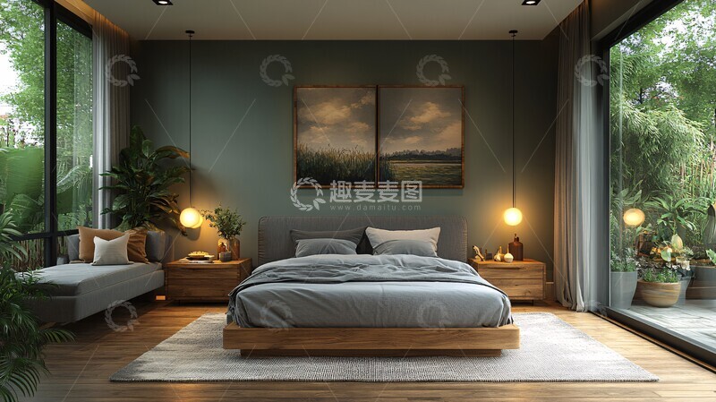 高清大图下载【趣麦麦图】灰色床木质床头柜8