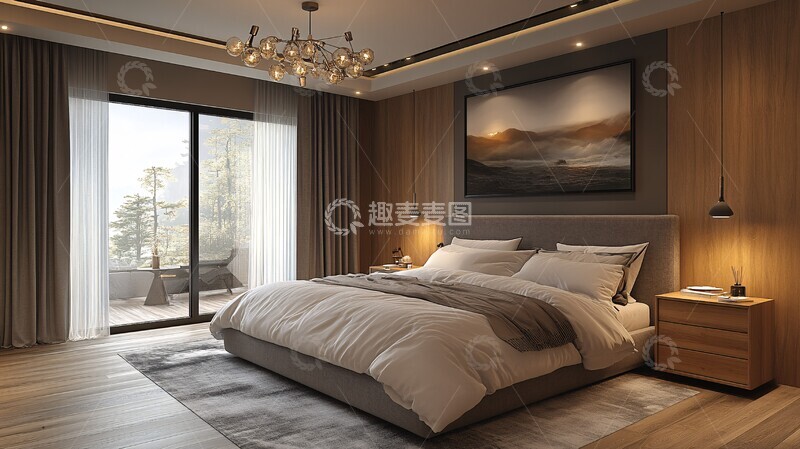 高清大图下载【趣麦麦图】灰色床木质卧室