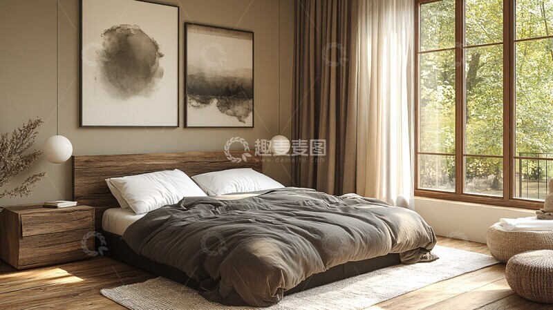 高清大图下载【趣麦麦图】黑色木床简约空间