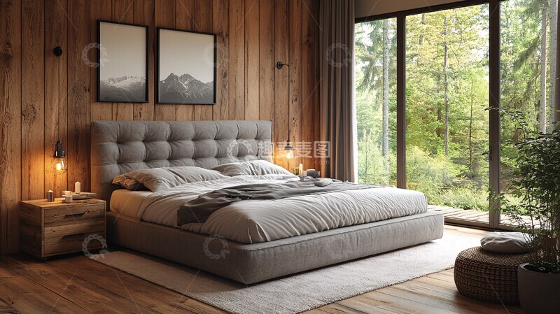 高清大图下载【趣麦麦图】灰色床木质床头柜3