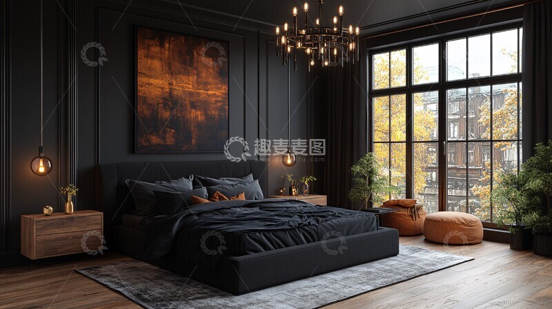 高清大图下载【趣麦麦图】黑色床木质床头柜9