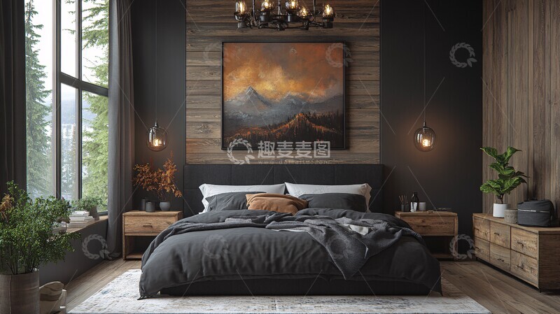 高清大图下载【趣麦麦图】黑色床木质床头柜7