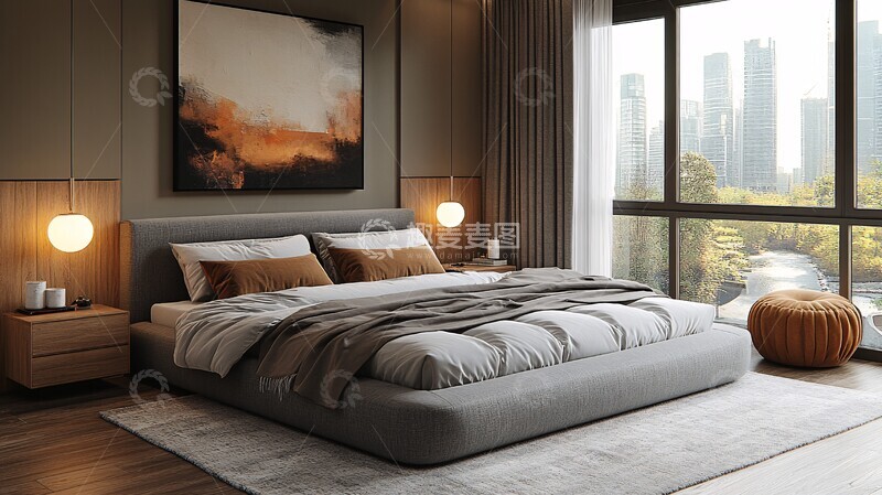 高清大图下载【趣麦麦图】灰色床木质床头柜32