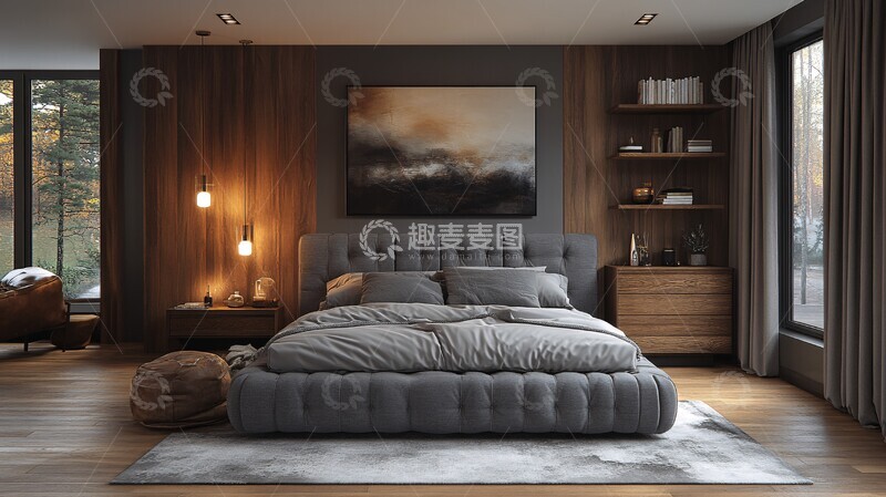 高清大图下载【趣麦麦图】灰色床木质床头柜29