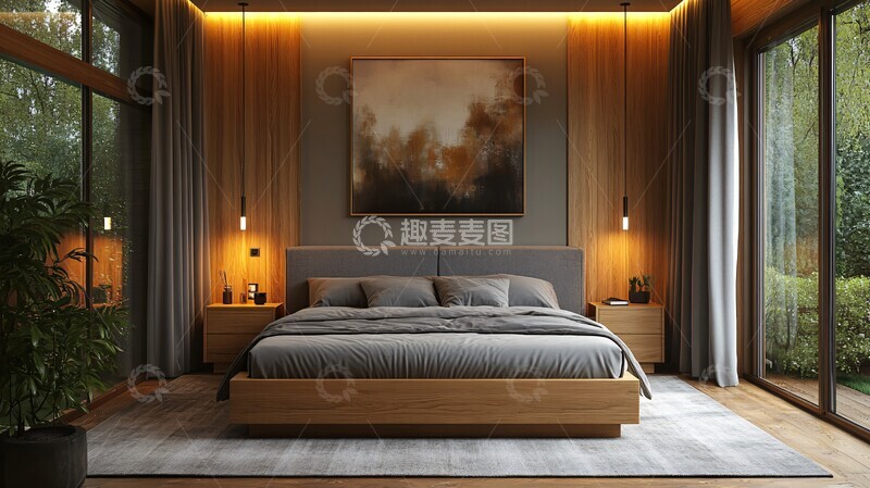 高清大图下载【趣麦麦图】灰色床木质床头柜30