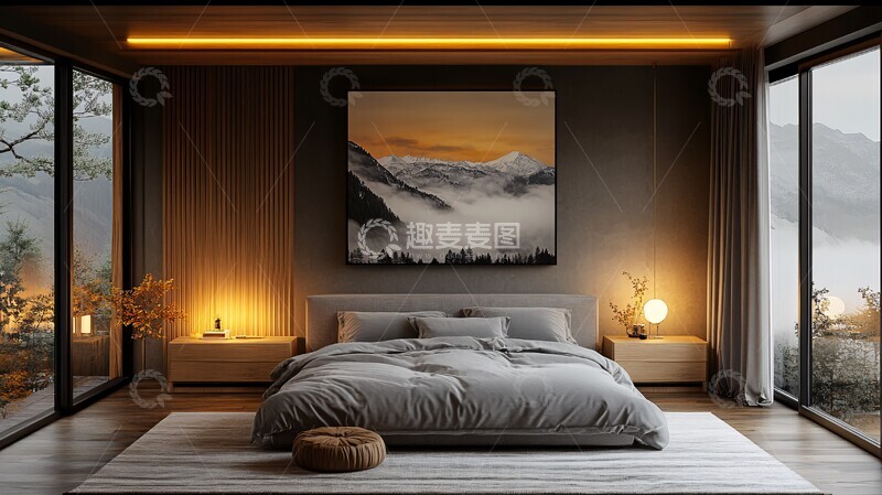 高清大图下载【趣麦麦图】灰色床木质床头柜31