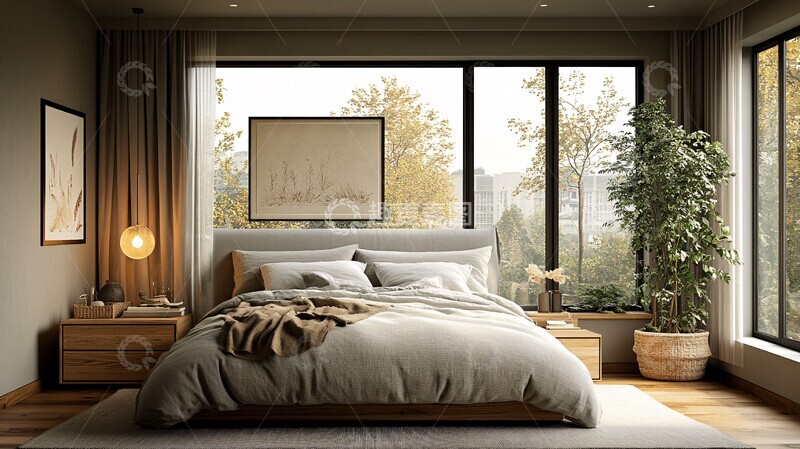 高清大图下载【趣麦麦图】灰色木床简约卧室11