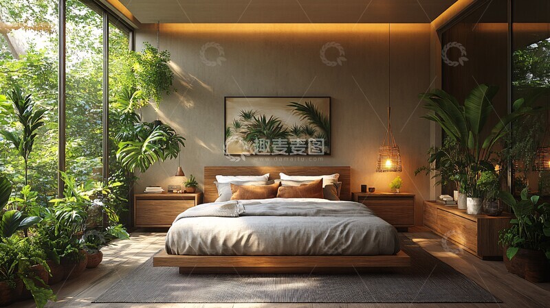 高清大图下载【趣麦麦图】灰色床铺木质床头12