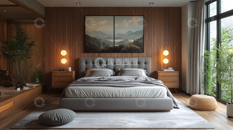 高清大图下载【趣麦麦图】灰木床头灯卧室3