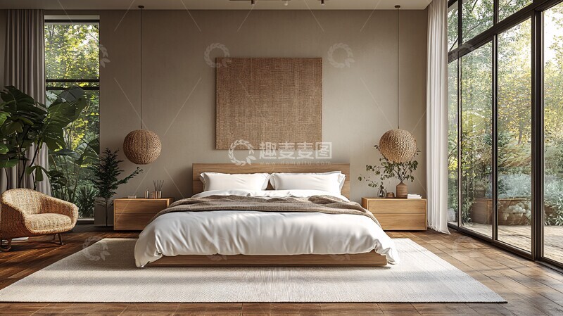 高清大图下载【趣麦麦图】白色床铺木质床头1