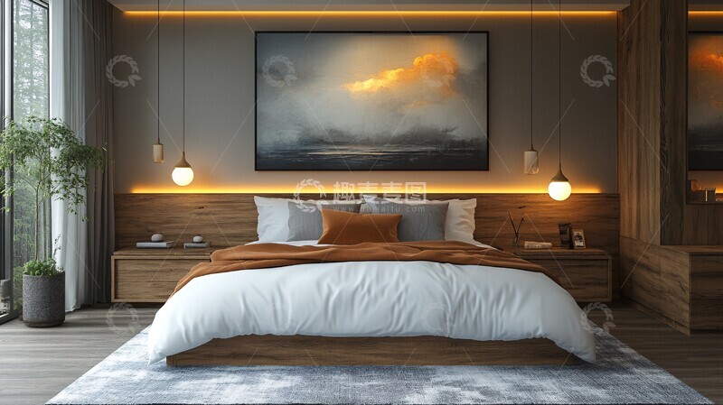 高清大图下载【趣麦麦图】白色床木质床头柜7