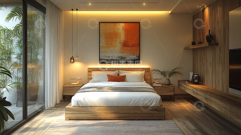 高清大图下载【趣麦麦图】白色床木质床头柜6