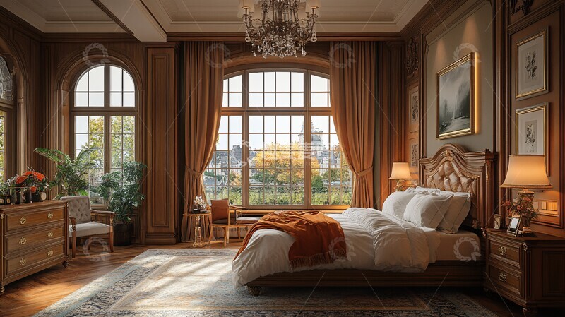 高清大图下载【趣麦麦图】复古木床床头灯饰