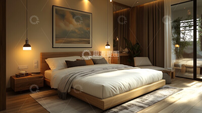 高清大图下载【趣麦麦图】白色床木质床头柜5