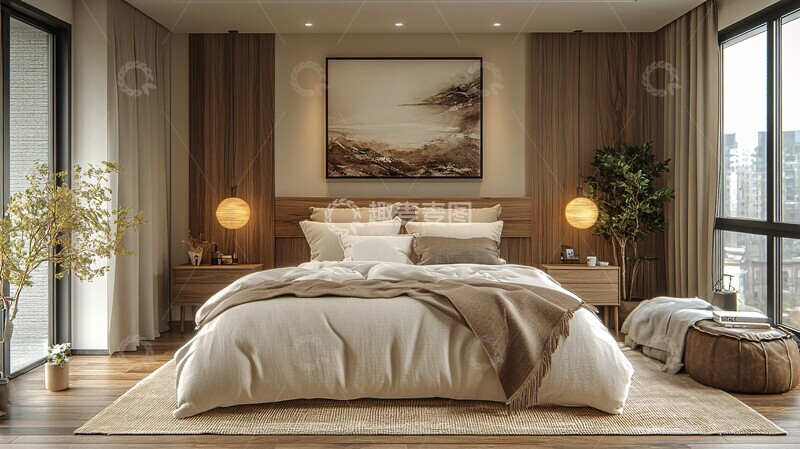 高清大图下载【趣麦麦图】-木质床头简约卧室3