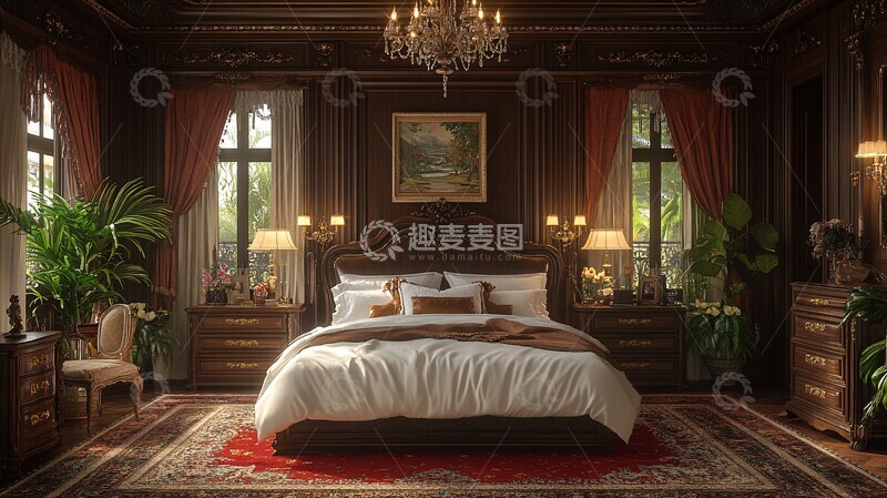 高清大图下载【趣麦麦图】古典木床卧室1