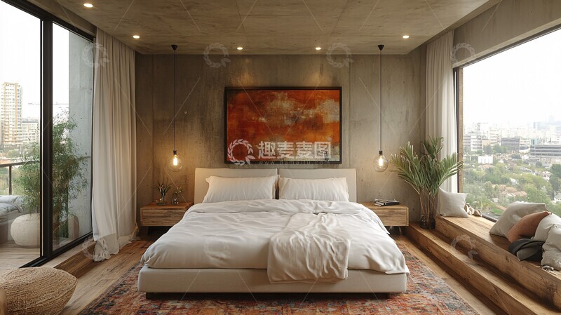 高清大图下载【趣麦麦图】白色床木质床头柜4