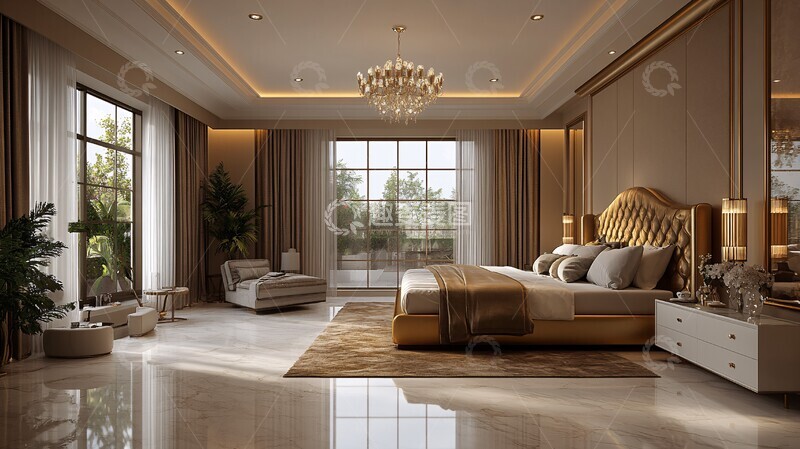高清大图下载【趣麦麦图】黄金床与大理石卧室1