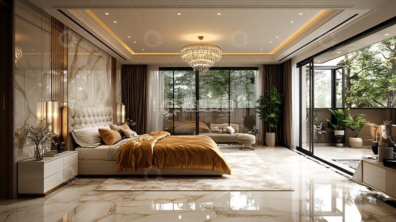 高清大图下载【趣麦麦图】黄金床与大理石卧室