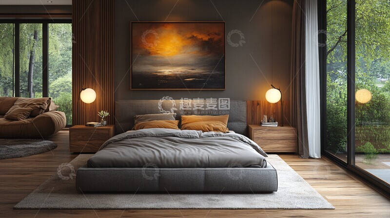 高清大图下载【趣麦麦图】灰色床木质床头柜21