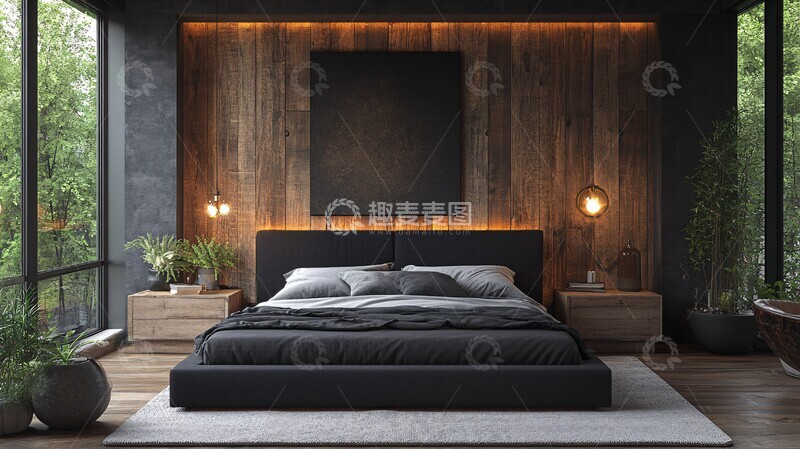 高清大图下载【趣麦麦图】黑色床木质床头柜5