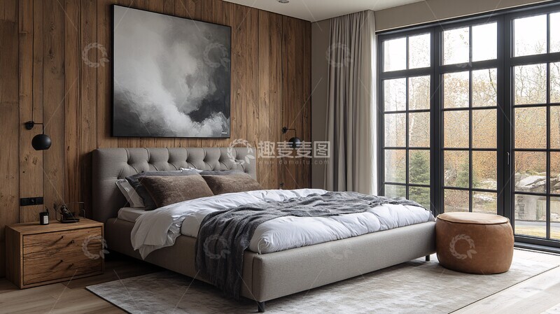 高清大图下载【趣麦麦图】灰色床木质床头柜23