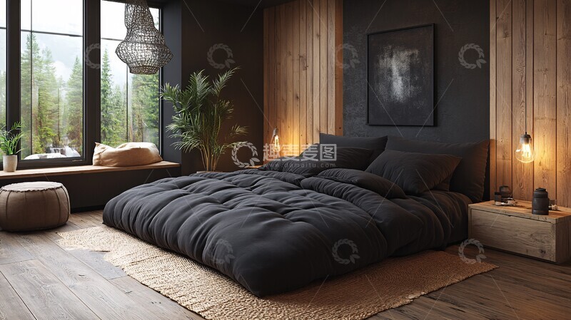 高清大图下载【趣麦麦图】黑色床木质床头柜4