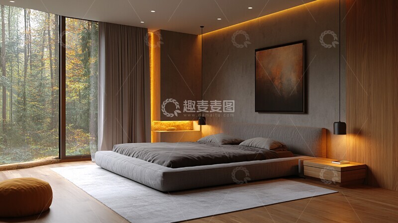 高清大图下载【趣麦麦图】灰色床木质床头柜22