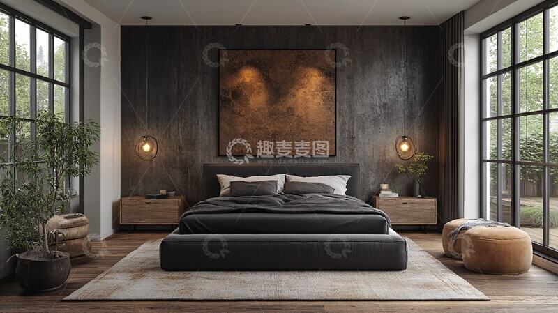 高清大图下载【趣麦麦图】黑色床木质床头柜6